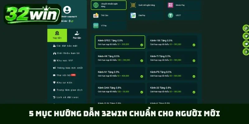 5 mục hướng dẫn 32WIN chuẩn cho người mới